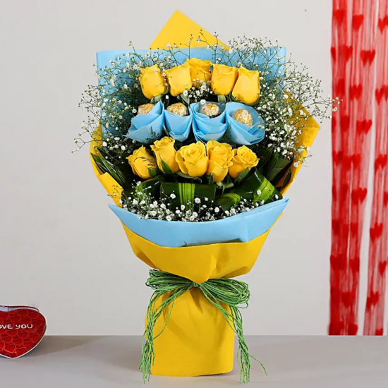 Yellow Roses Bouquet With Ferrero Rocher Yellow Roses Bouquet With Ferrero Rocher